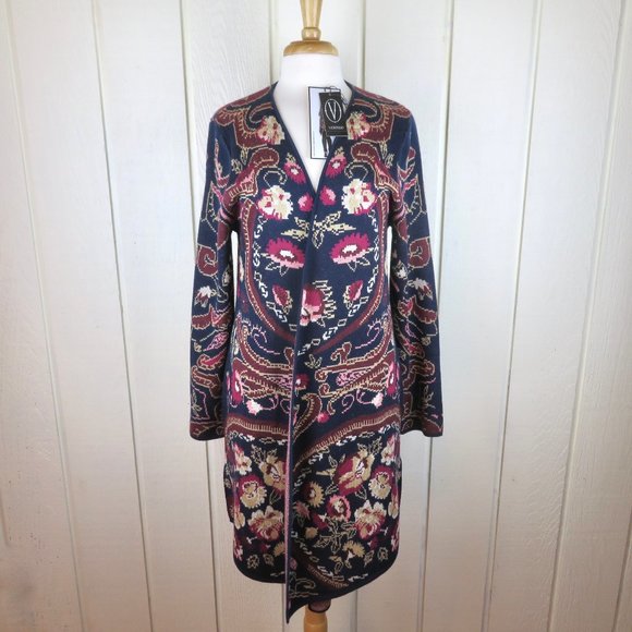 Vertigo Paris Sweater Cardigan Floral Large Navy Berry #VT35057